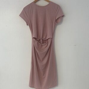 Elegant Pink Midi Dress, cut-out trie front